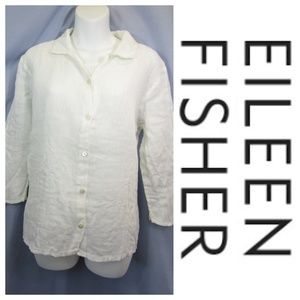 Eileen Fisher White Linen Cardigan & Tank Set Sz L